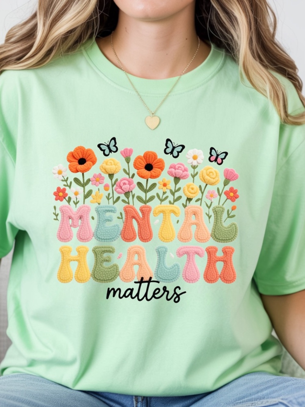 Mint Green "Mental Health Matters" Girls' Tee